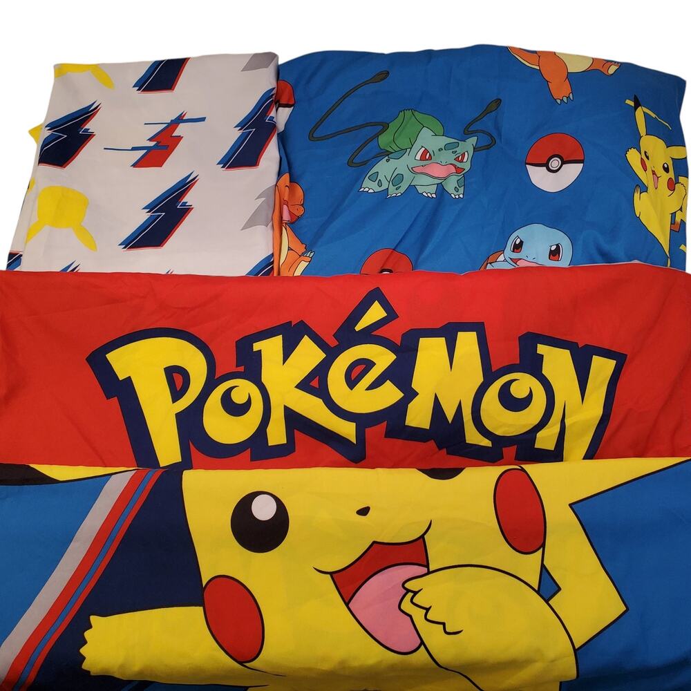 Nintendo POKEMON Full Sheet Set Bedding Pikachu Fitted Flat 2 Pillowcases